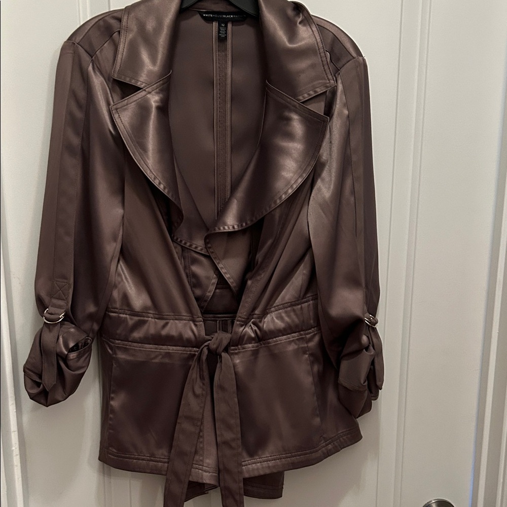 White House Black Market Satin Trench Coat in Rich Brown